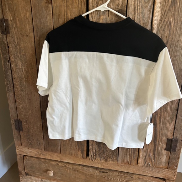 NEW NWT ROARI COLOR BLOCK BLACK WHITE CROPPED DANNY TOP SHIRT NYC S/M - Picture 2 of 7